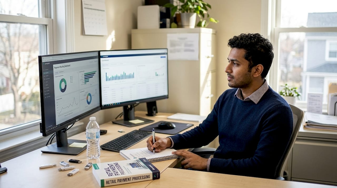 Engineer working on payment routing dashboard