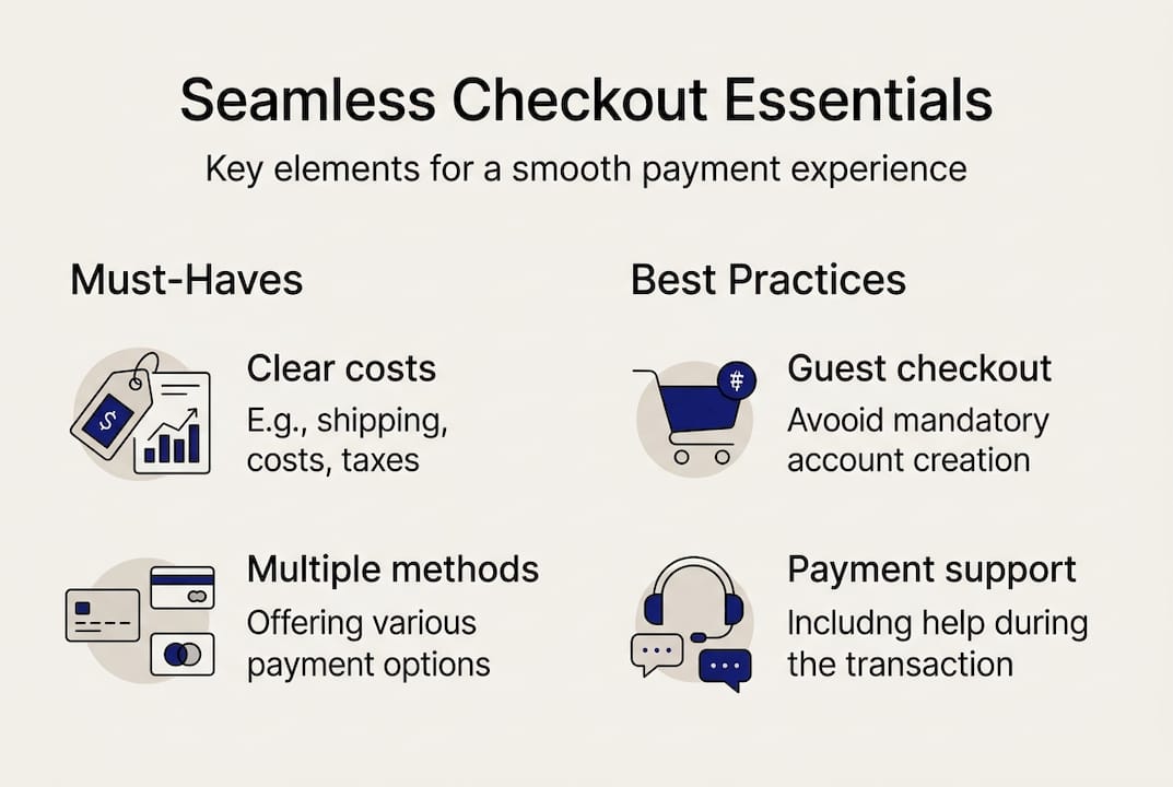 Infographic of seamless checkout essentials and tips