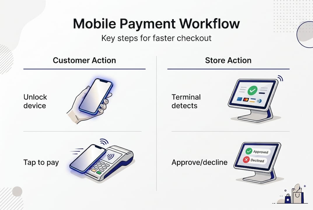 Infographic illustrating store mobile payment steps