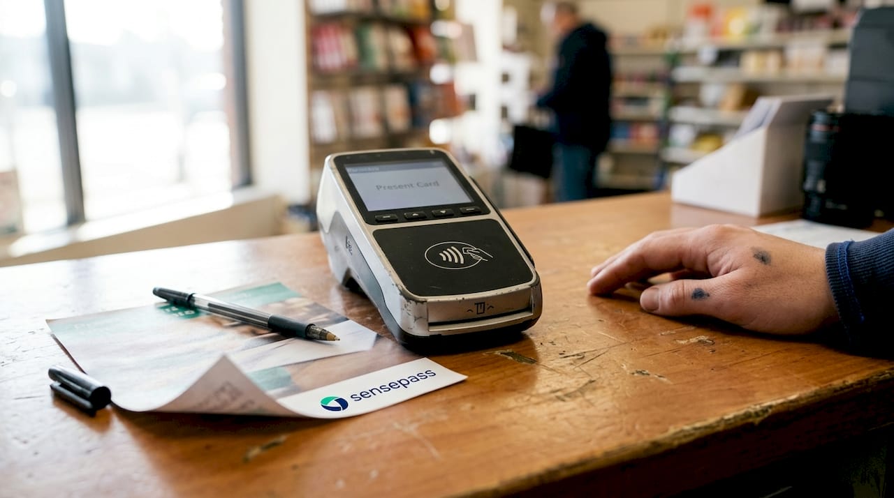 NFC symbol on payment terminal at counter