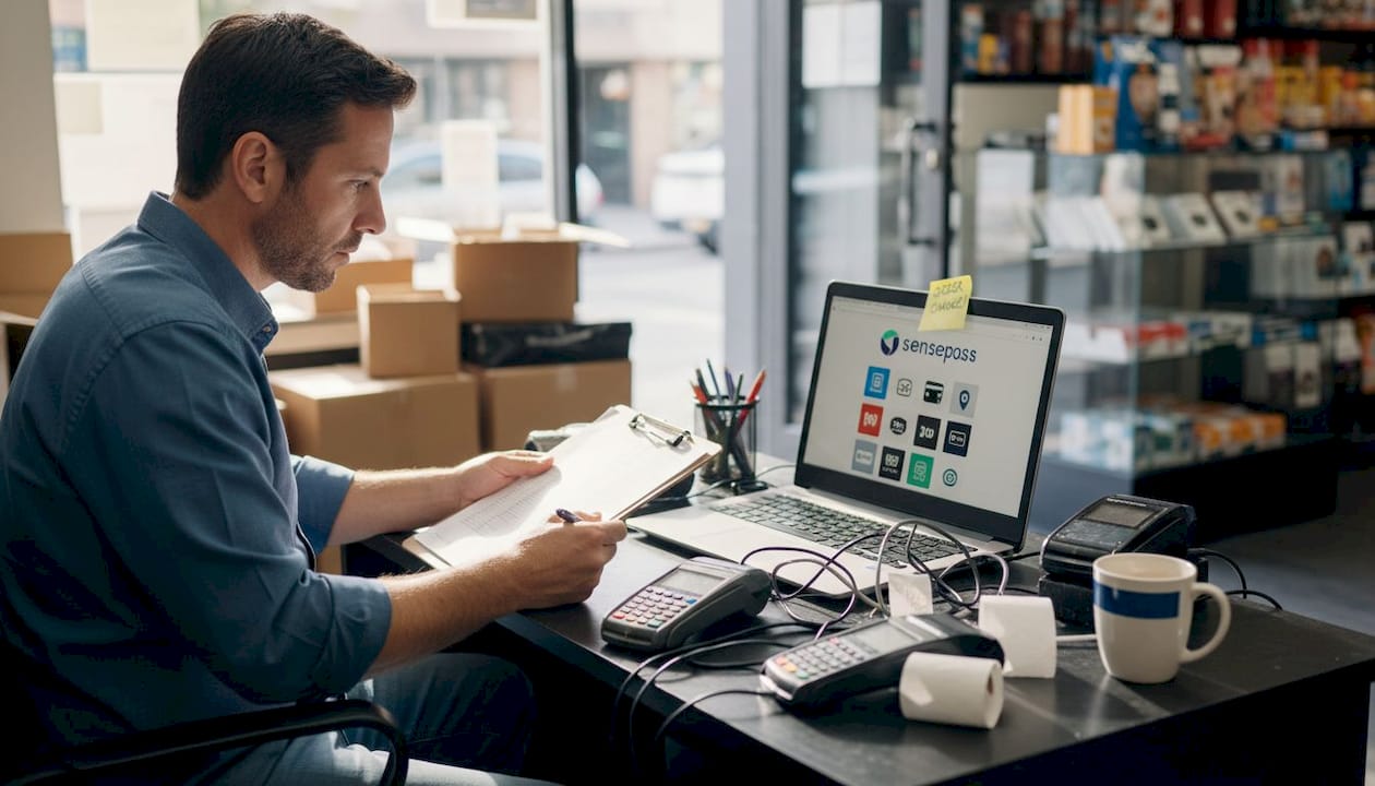Retail manager reviewing payment tool options