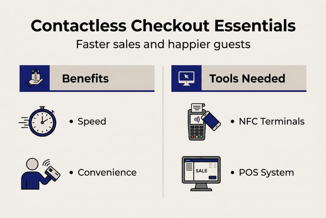 Infographic highlighting benefits and tools for contactless checkout