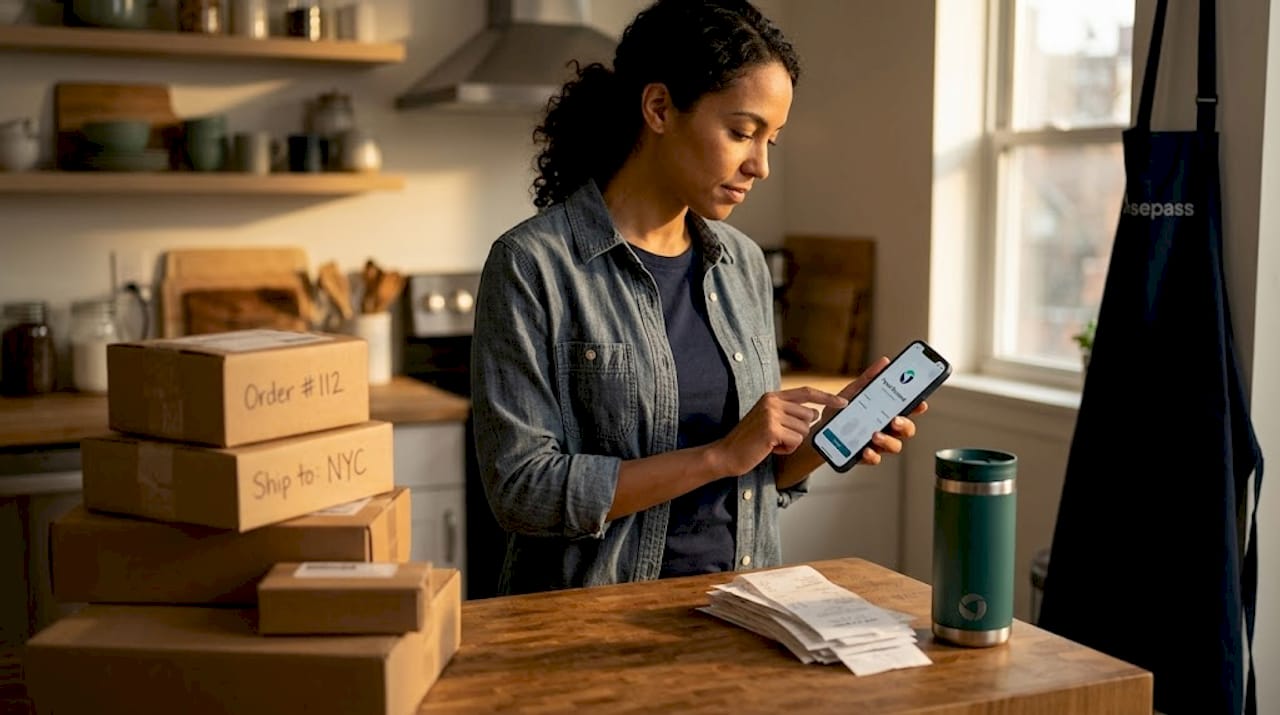 Retailer checking online payout on phone