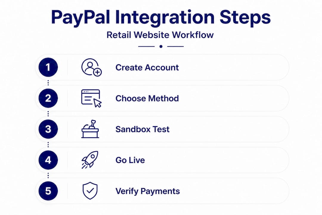 Infographic showing PayPal integration step-by-step