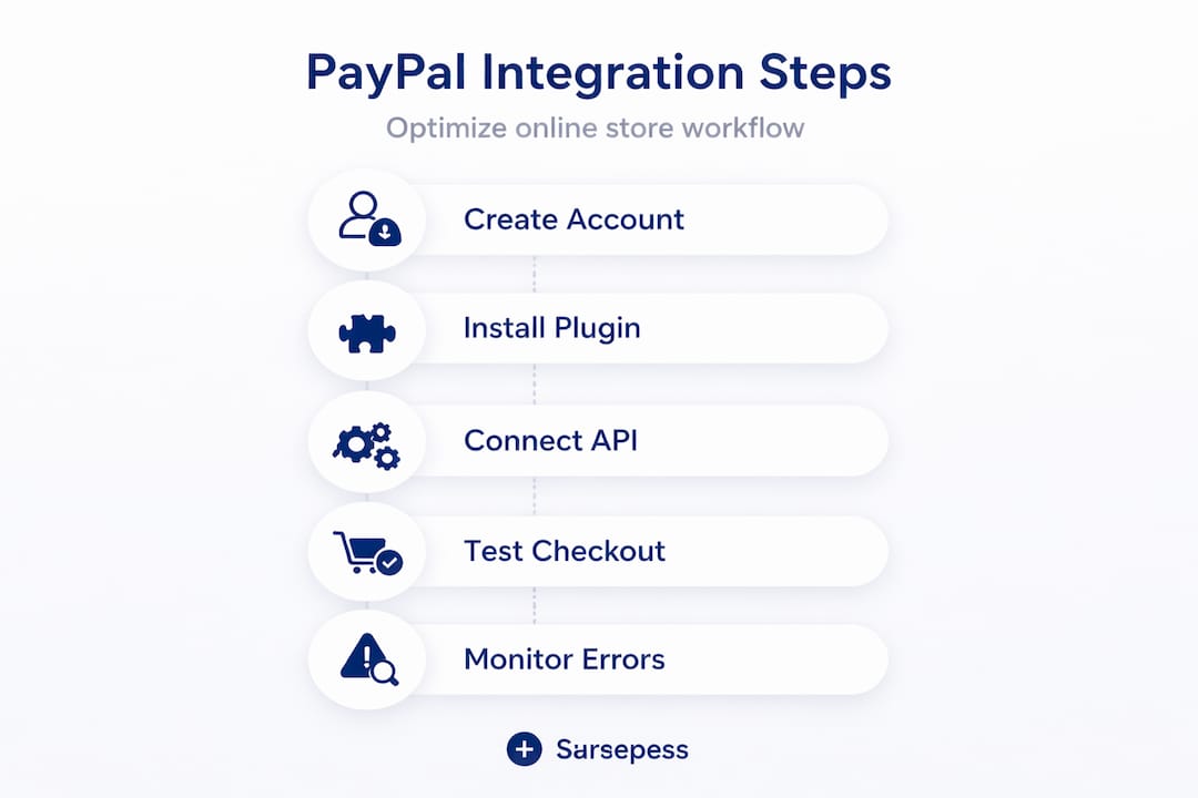 Infographic showing PayPal integration steps