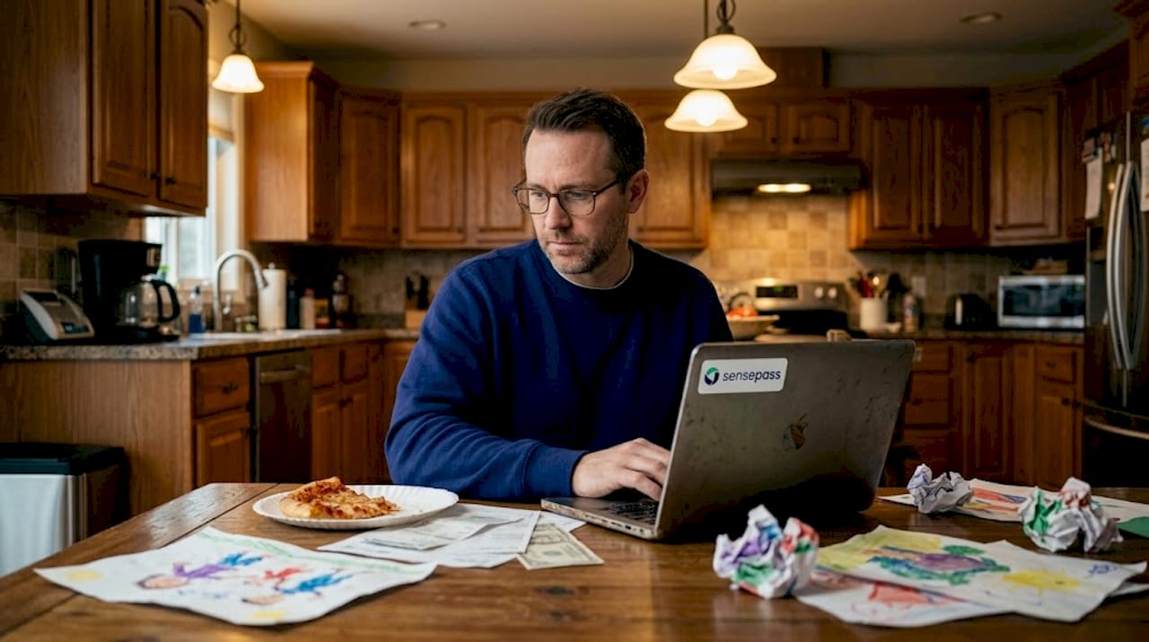 Shopper reviews Klarna at Walmart checkout in kitchen