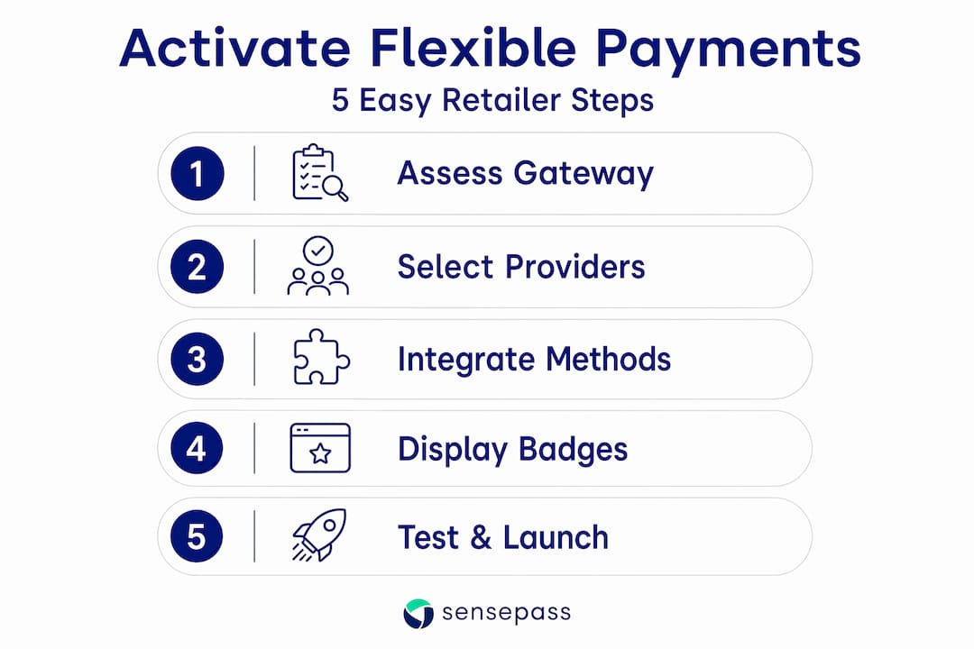 Infographic showing steps to activate flexible payments
