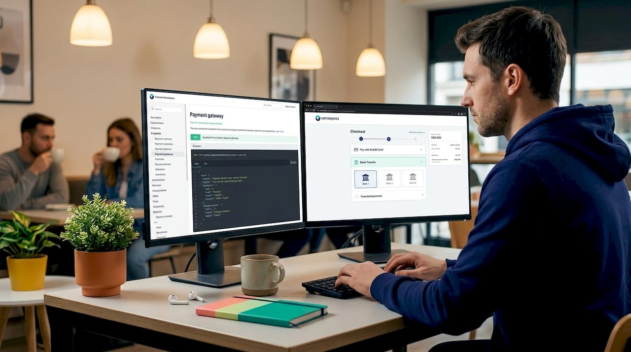 Developer integrating pay by bank checkout code
