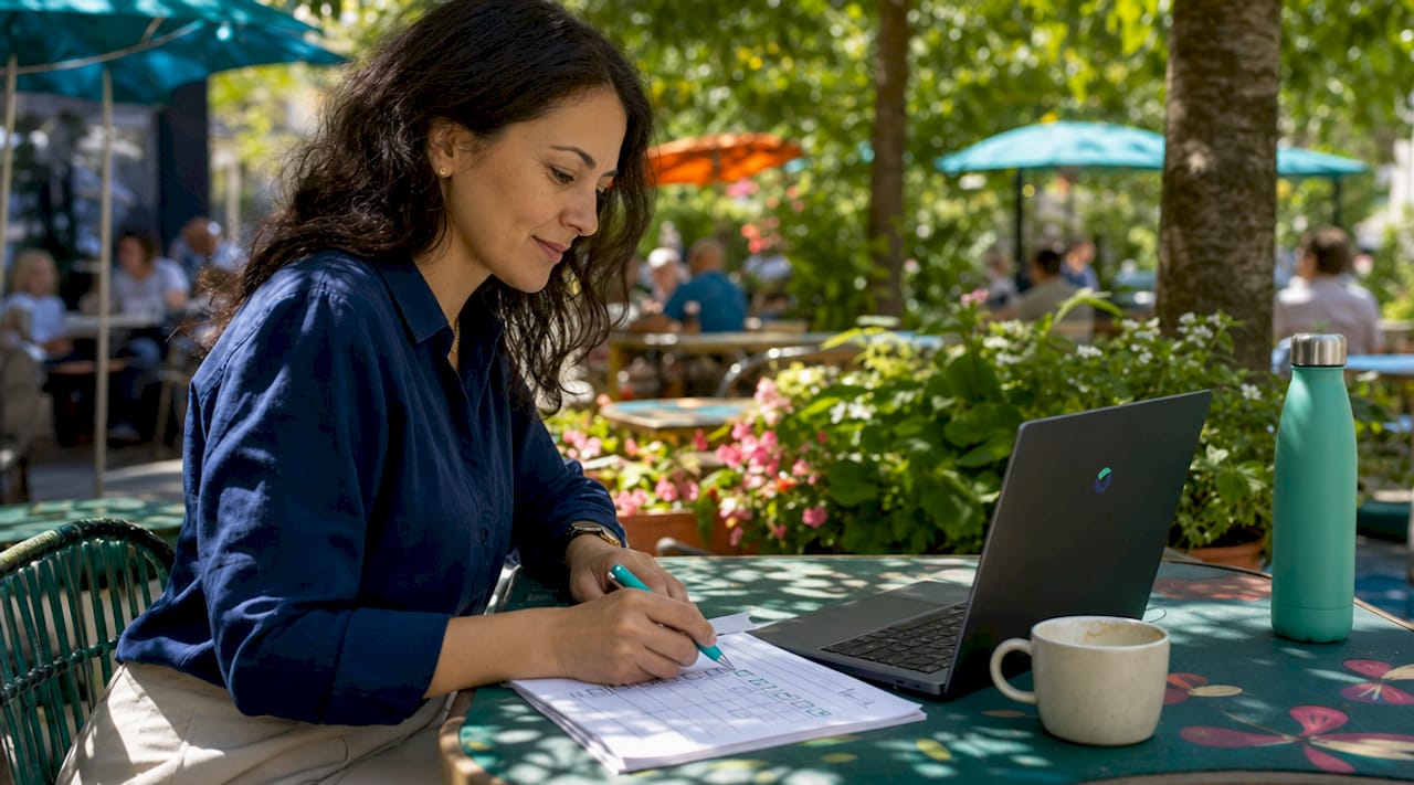 Woman marking smart checkout implementation steps