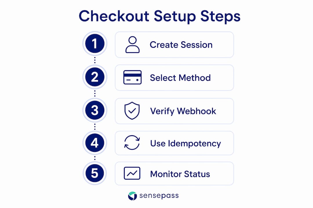 Infographic illustrating checkout setup steps
