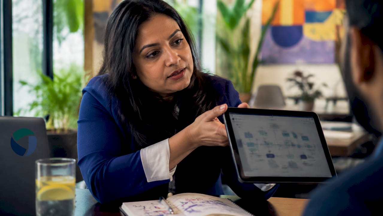 Businesswoman explaining payment routing engine