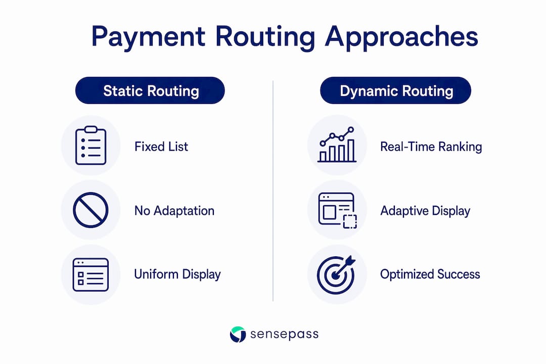 Infographic comparing static and dynamic payment routing