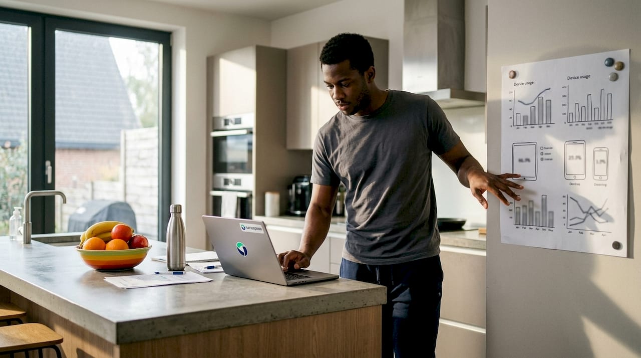 Person analyzing customer device data