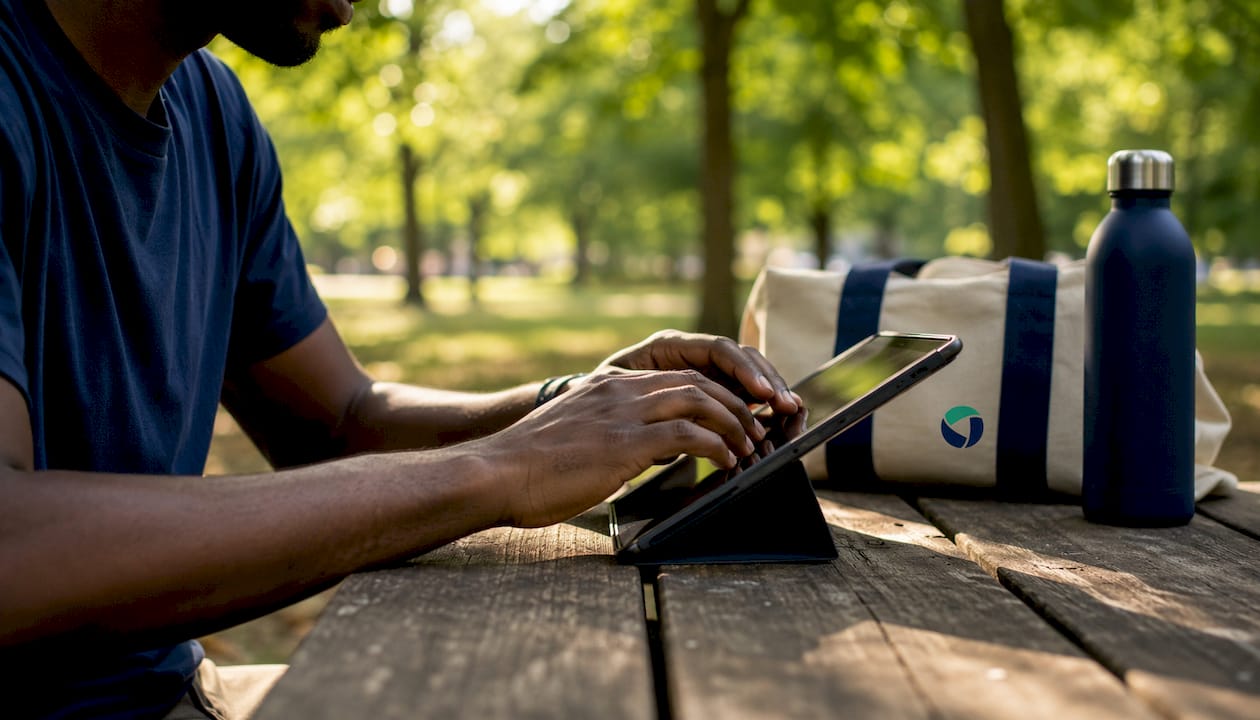 Hands entering bank details on smartphone at table