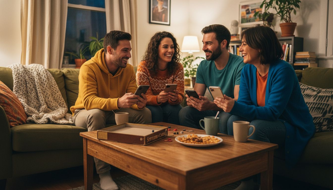 Friends playing digital games together in living room