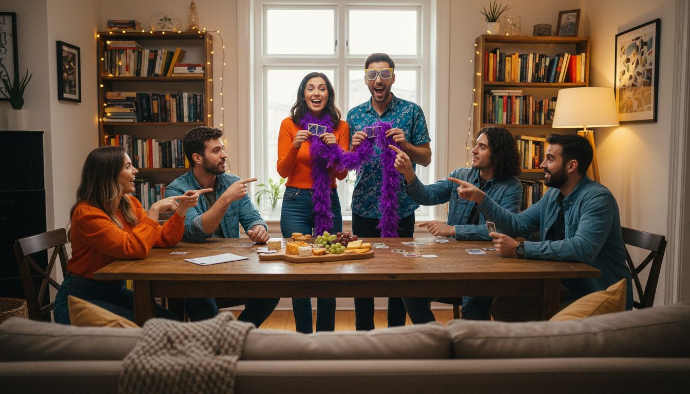 Friends playing group games at festive party