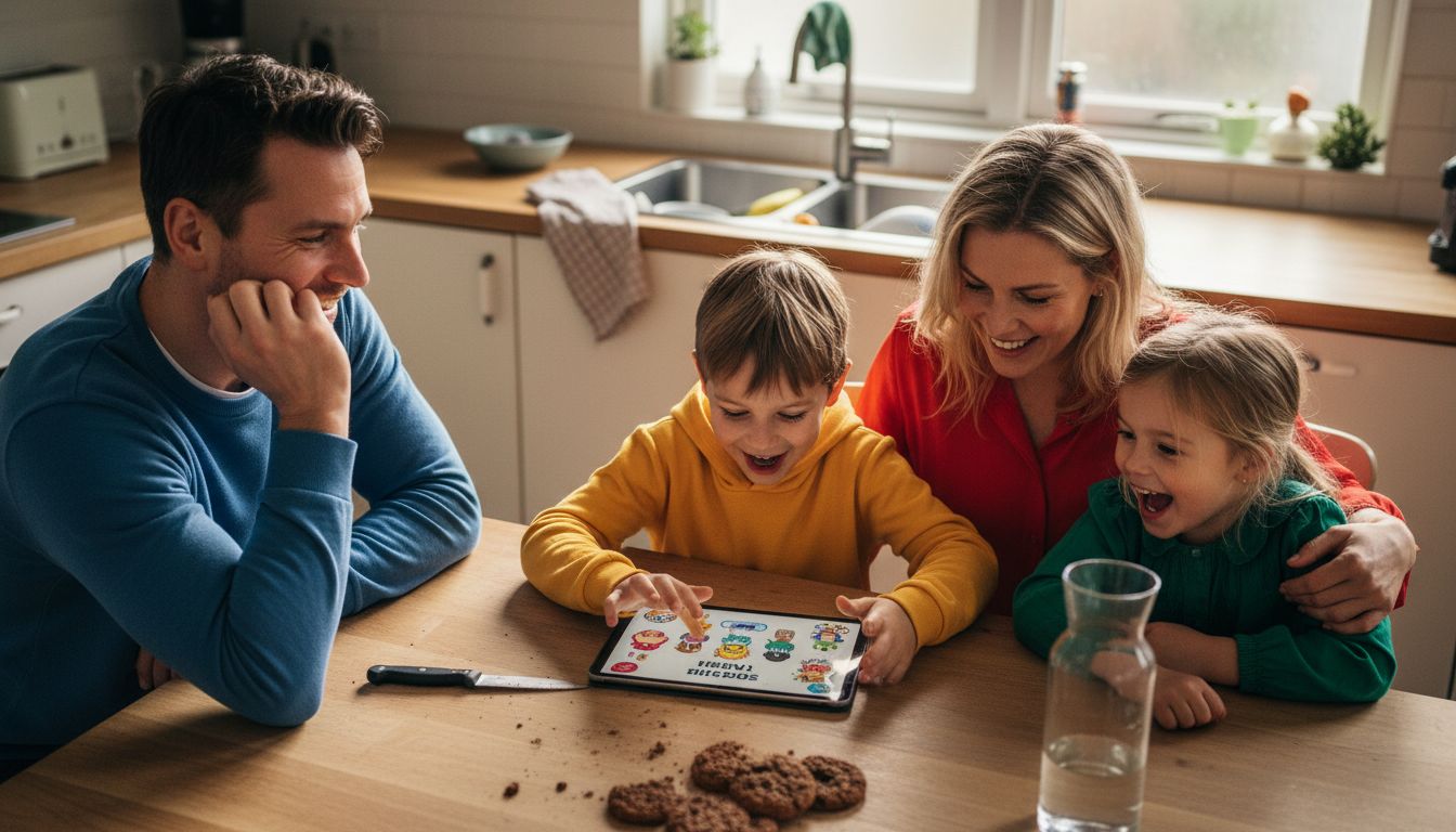 Het hele gezin doet gezellig mee aan een online spelletje.