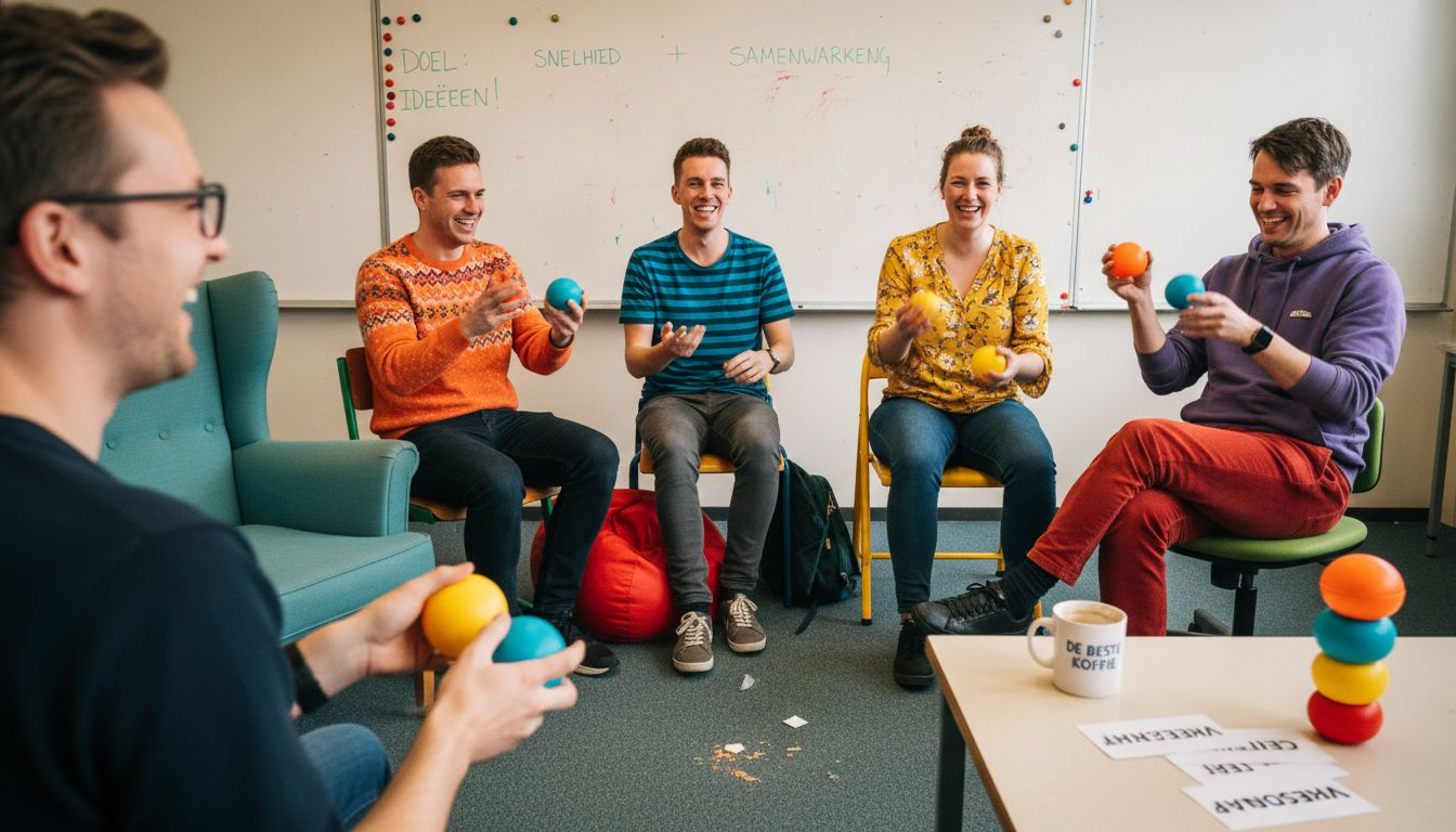 Volwassenen die in de klas eenvoudige spelletjes doen