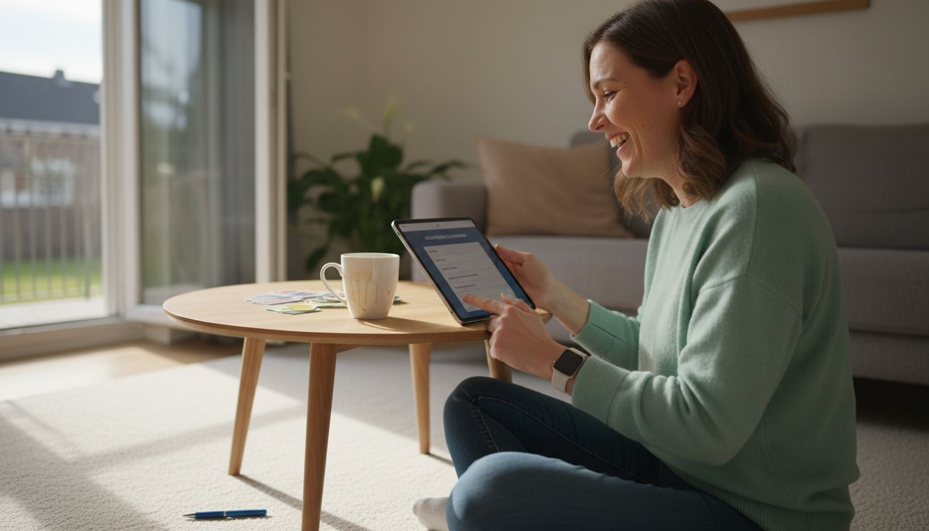 Thuis past een vrouw haar spel op de tablet helemaal naar eigen wens aan.