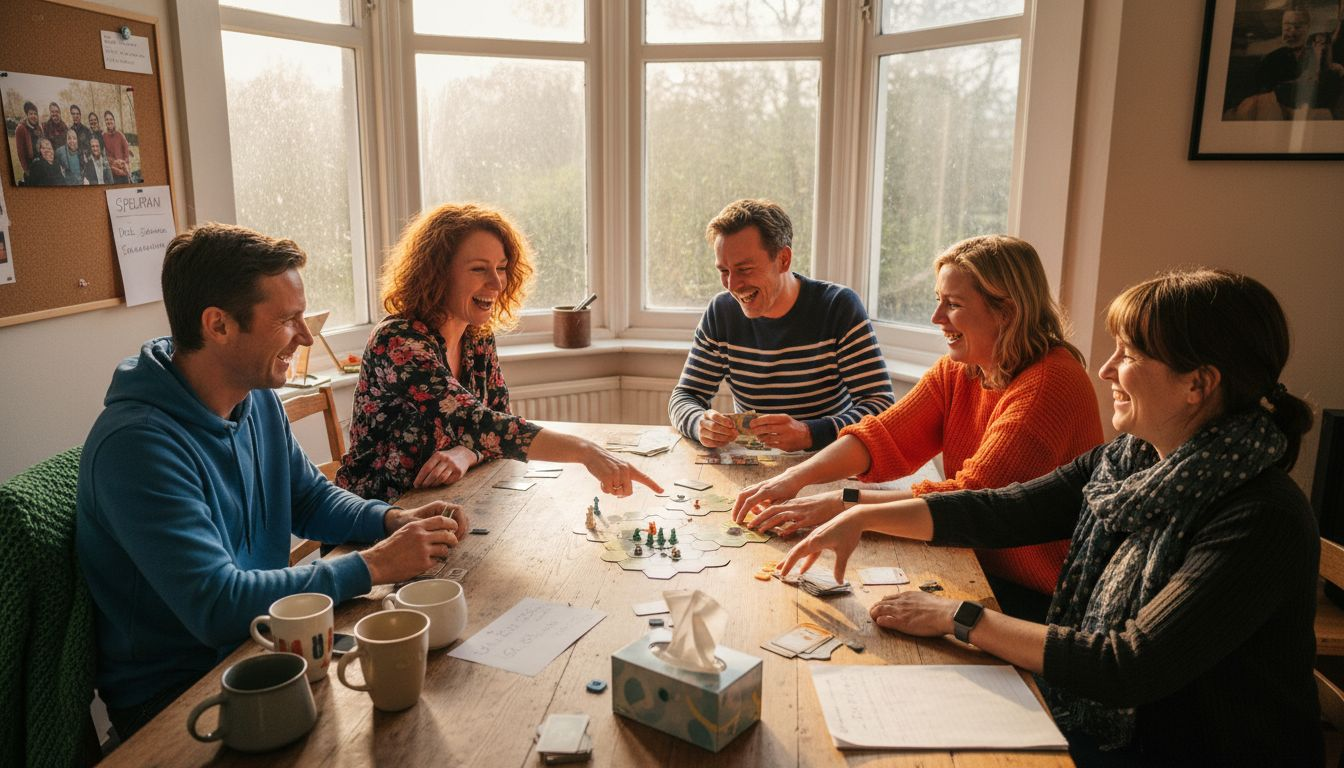 Collega’s die samen een coöperatief bordspel klaarzetten