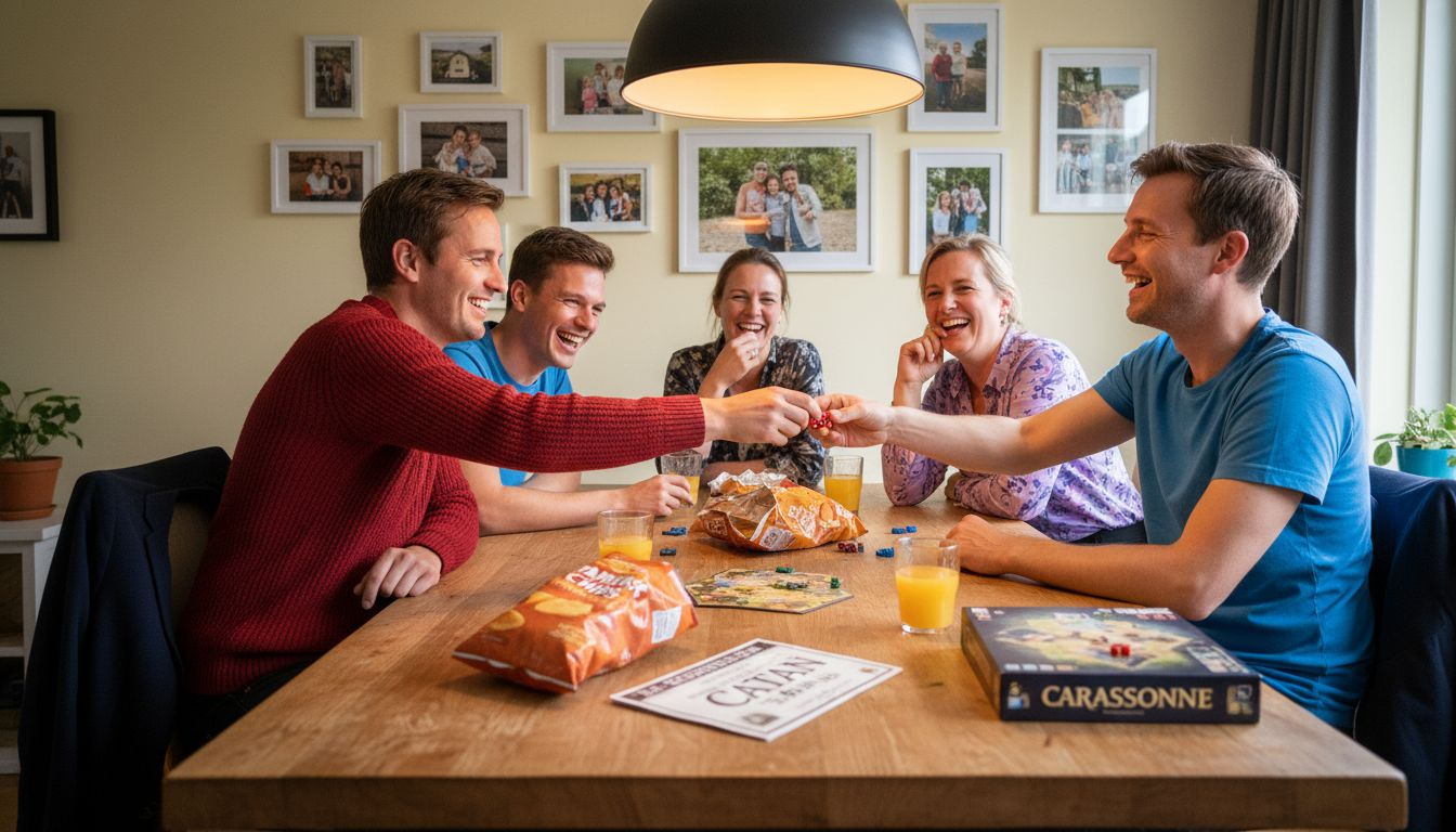 Tijdens het feest vermaken vrienden zich met een interactief spel.