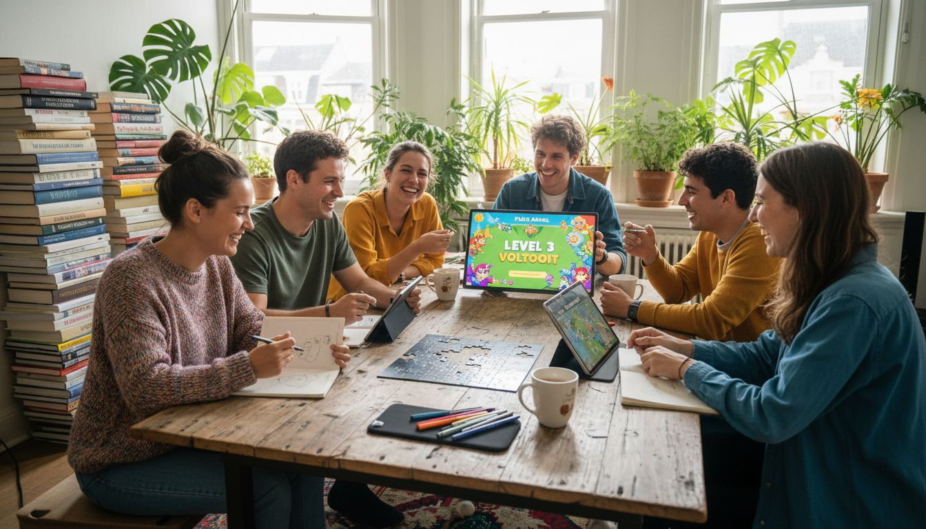 Volwassenen komen samen om hun creativiteit te prikkelen met leuke spelletjes.