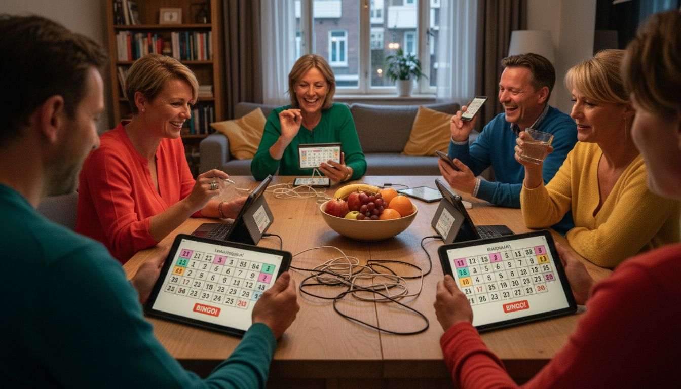 Gezellig samen met vrienden of familie thuis online bingo spelen.