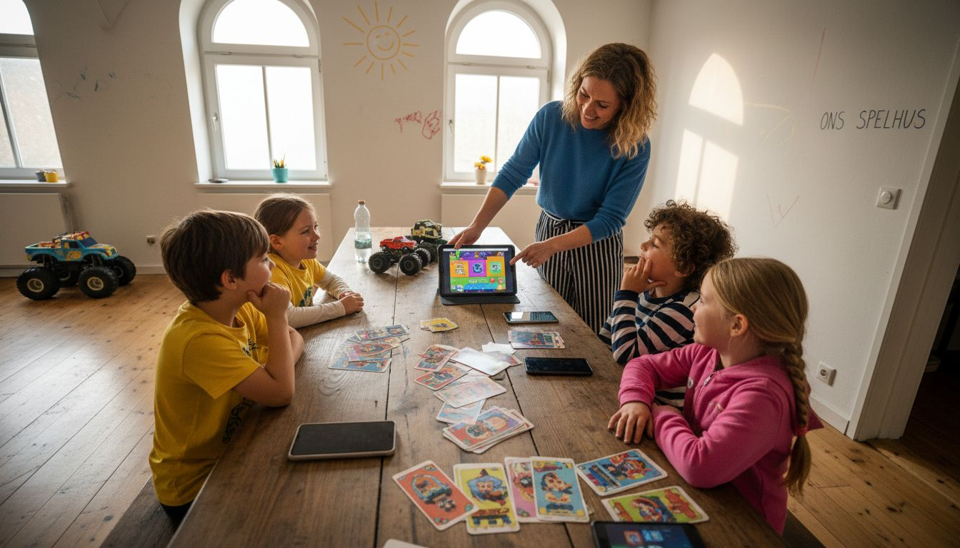 De spelleider legt aan de kinderen uit hoe het spel werkt.
