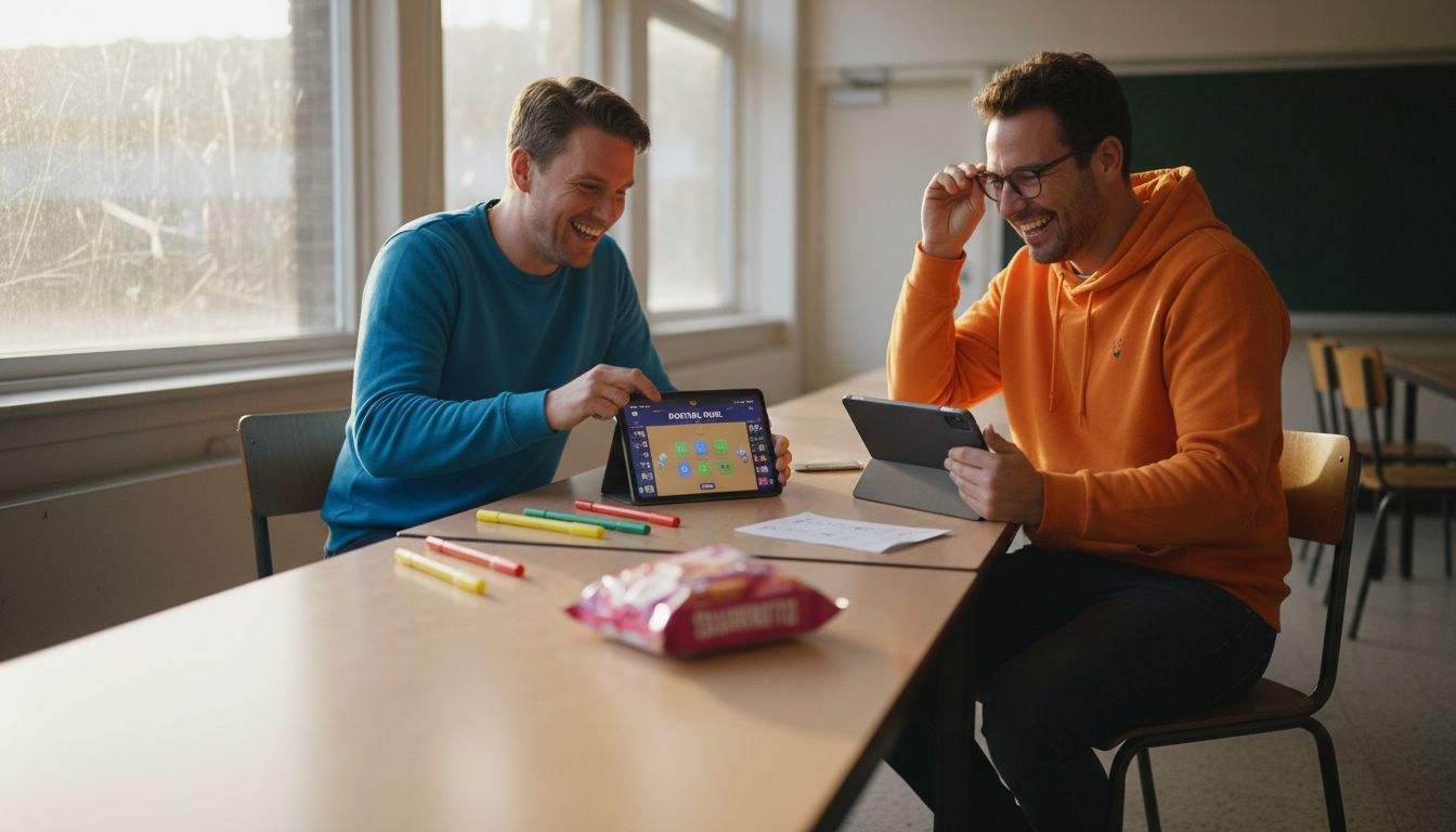 Voor aanvang van het spel nemen de teams samen de spelregels door.