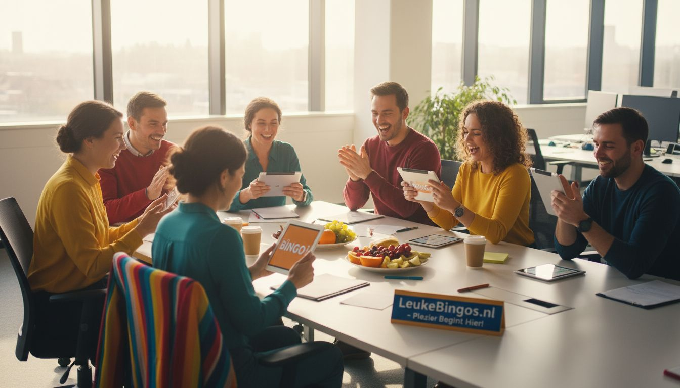 Het team op kantoor organiseert een online potje bingo tijdens het werk.