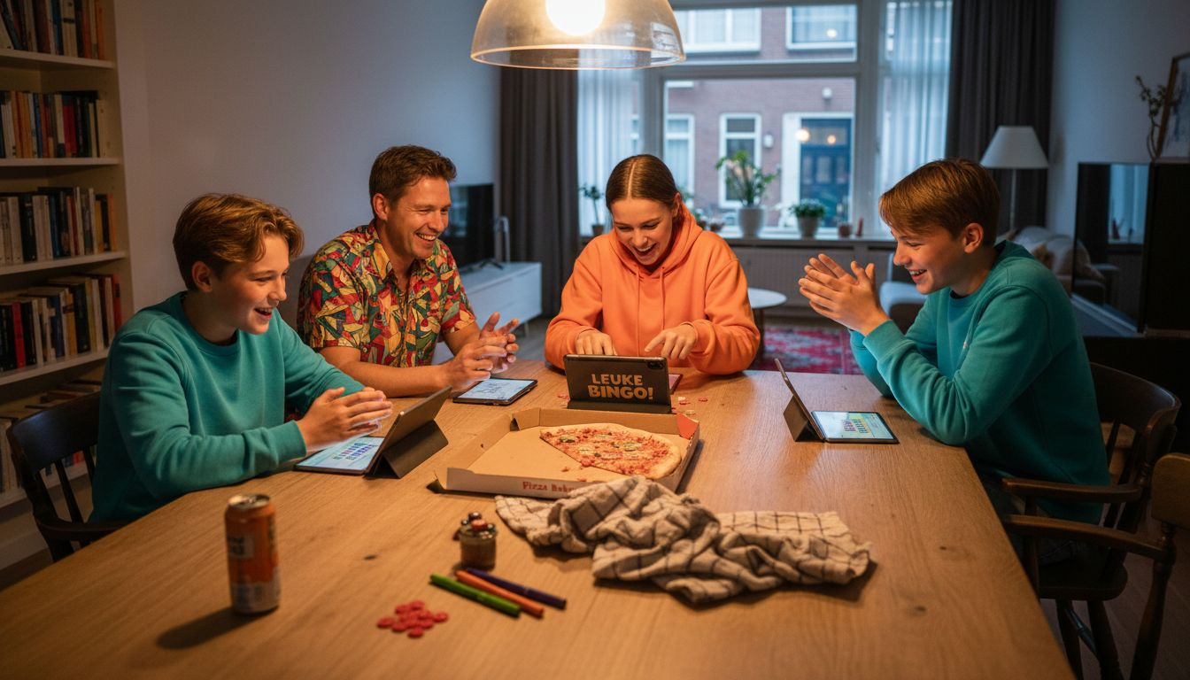 Gezellig met het gezin thuis een potje digitale bingo doen