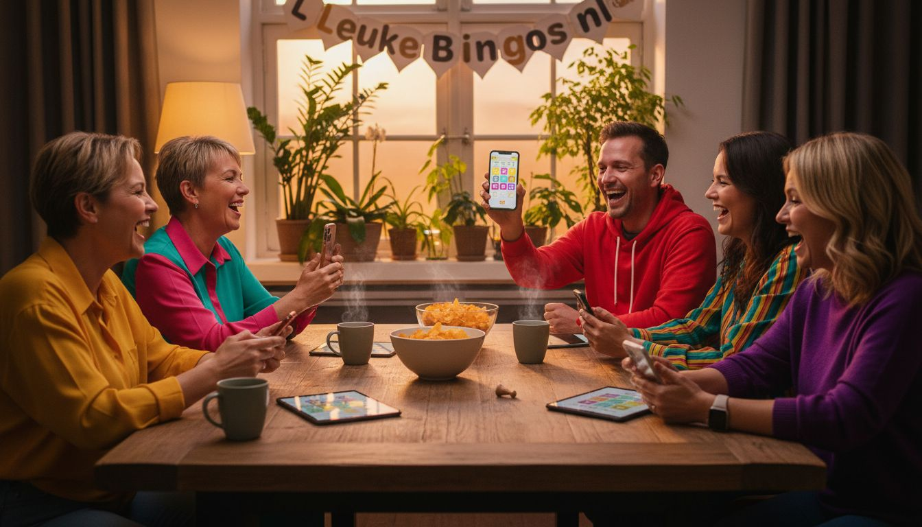 Met z’n allen zitten ze gezellig rond de tafel en spelen een potje Trivia Bingo.