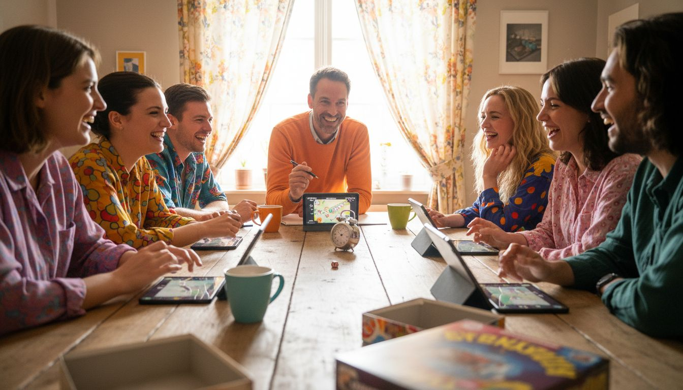 De spelleider houdt een oogje in het zeil bij de groep volwassenen.