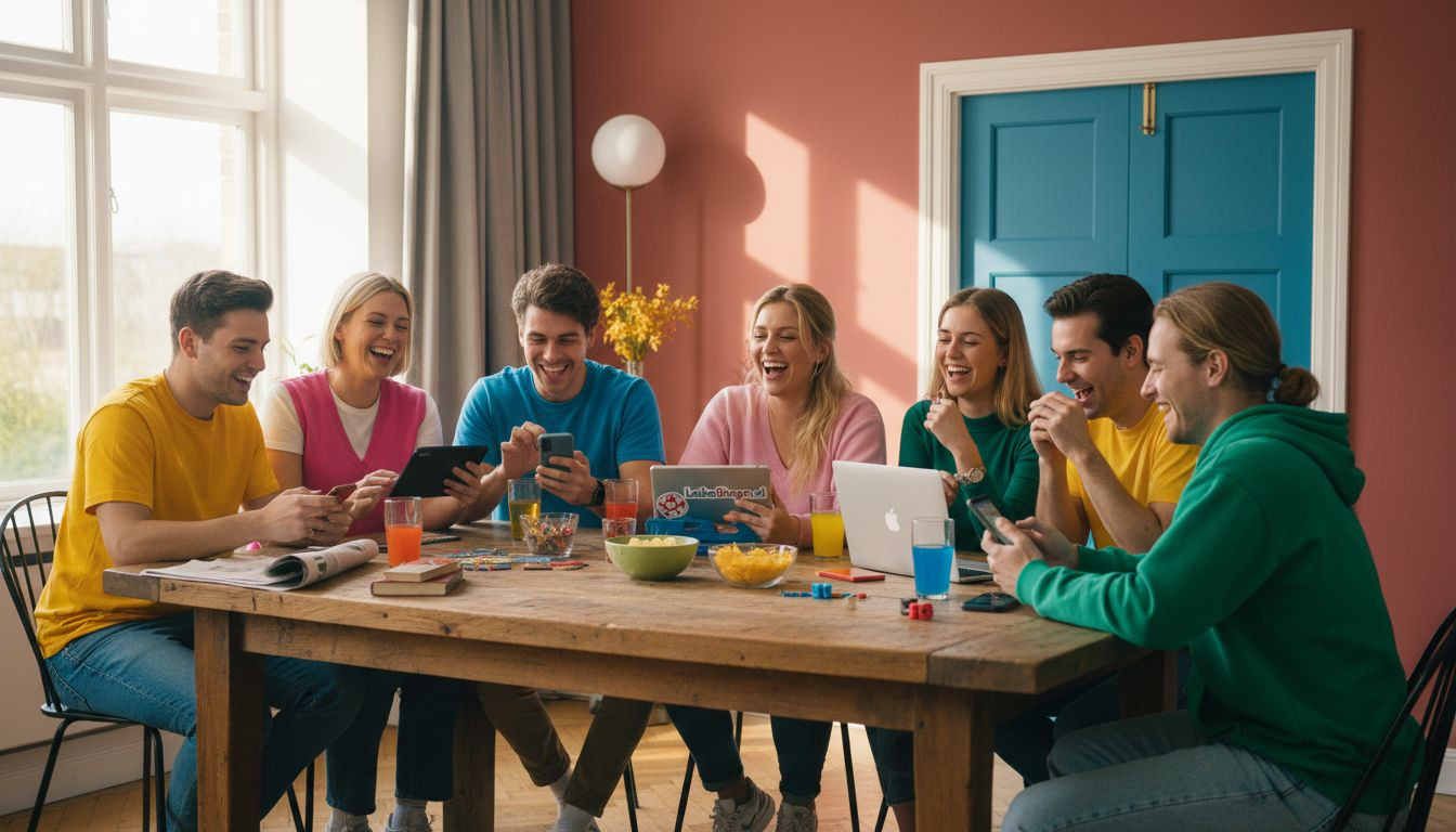 Twee mensen zitten thuis gezellig achter hun laptop een potje bingo te spelen.