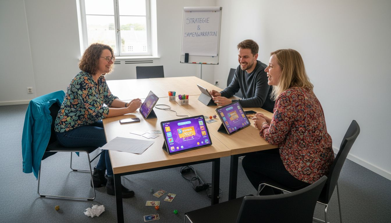 In de conferentiezaal gingen collega’s enthousiast aan de slag met een simulatiespel.
