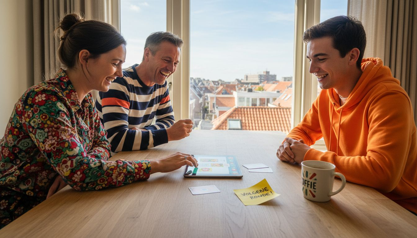 Op kantoor wordt er fanatiek én met een knipoog een potje kaarten gespeeld door de collega’s.