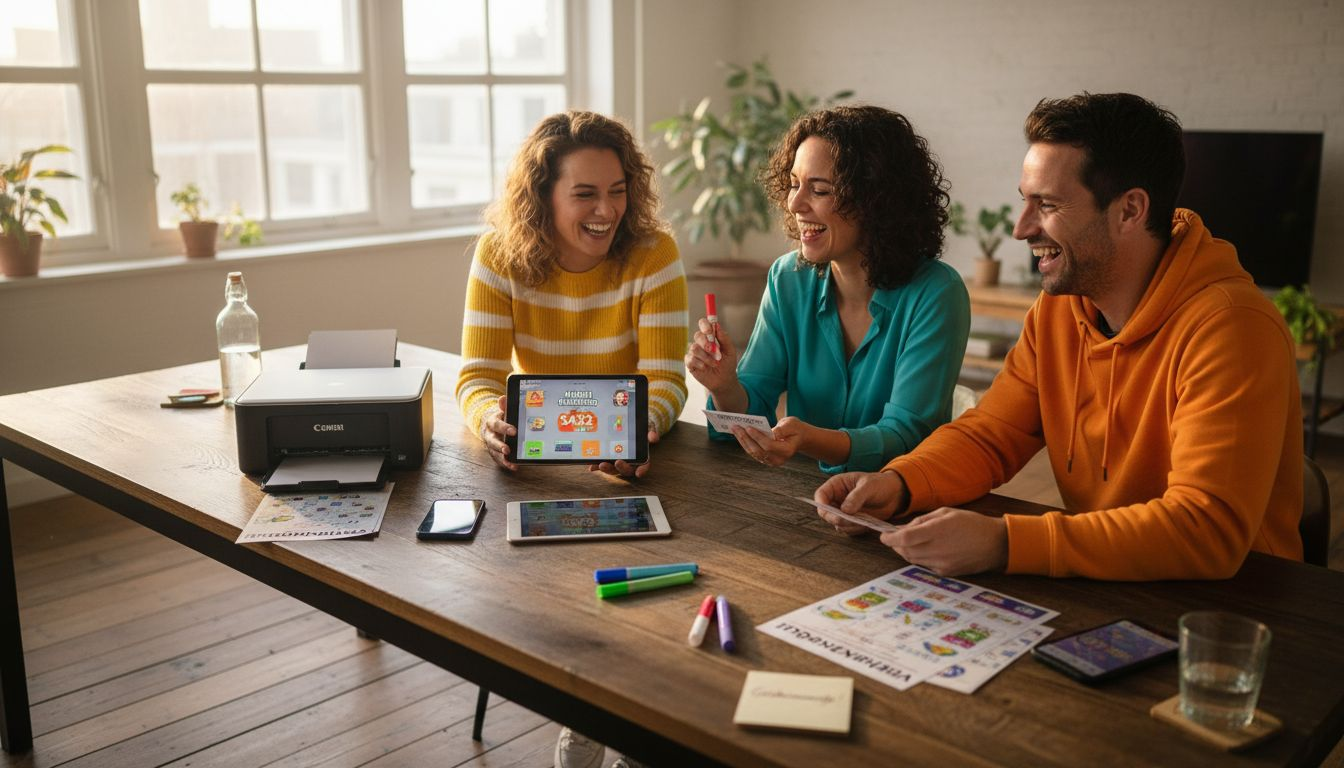 Collega’s die digitale spellen printen voor een evenement