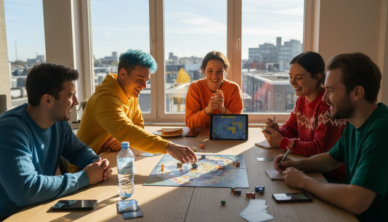 Volwassen collega's die samen een bordspel spelen op kantoor