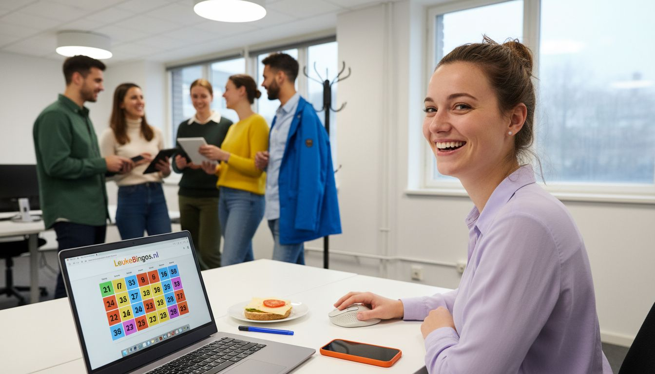 Een vrouw speelt bingo via een app op haar laptop.