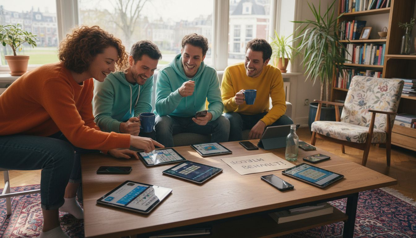 In de hoekkamer zijn collega's gezellig bezig met een teambuildingsspel.