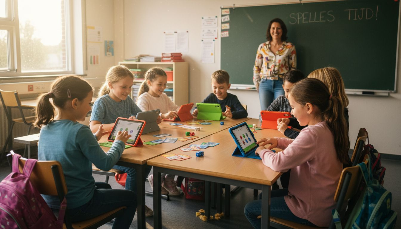 In de klas zijn de kinderen enthousiast bezig met een leerzaam spel.