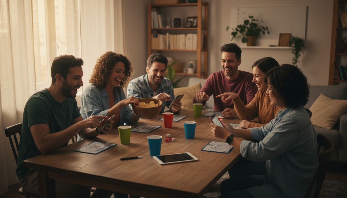 Een groep vrienden geniet samen van een gezellige bingoavond.