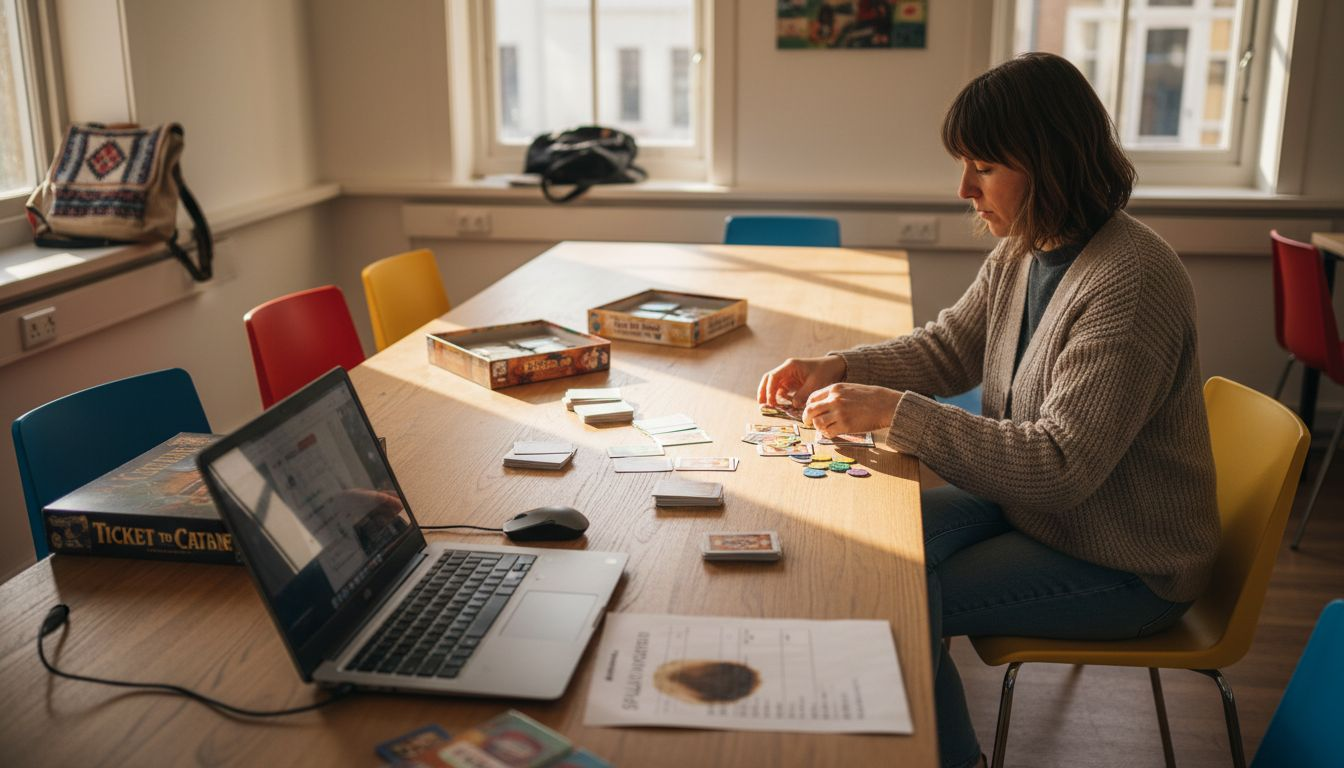 De spelleider zet het speelmateriaal klaar voor de groep.