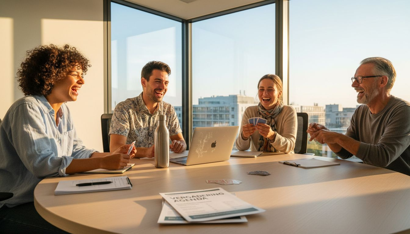 Tijdens de koffiepauze spelen collega’s samen een gezellig kaartspel.
