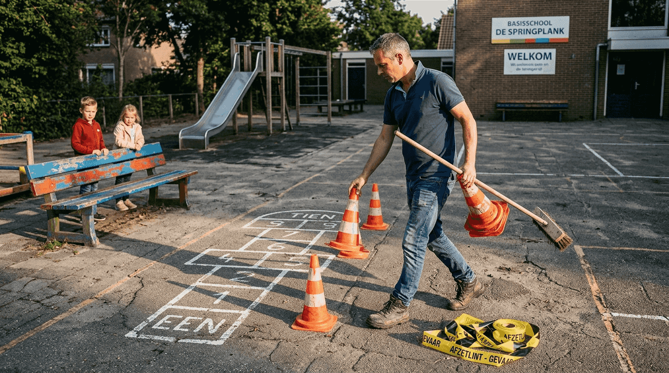 Medewerkers controleren het speelplein regelmatig om te zorgen dat het veilig is om te spelen.