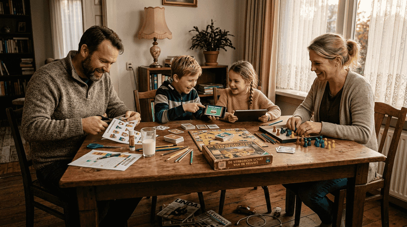 Samen met het gezin spelletjes uitprinten en gezellig rond de eettafel spelen.