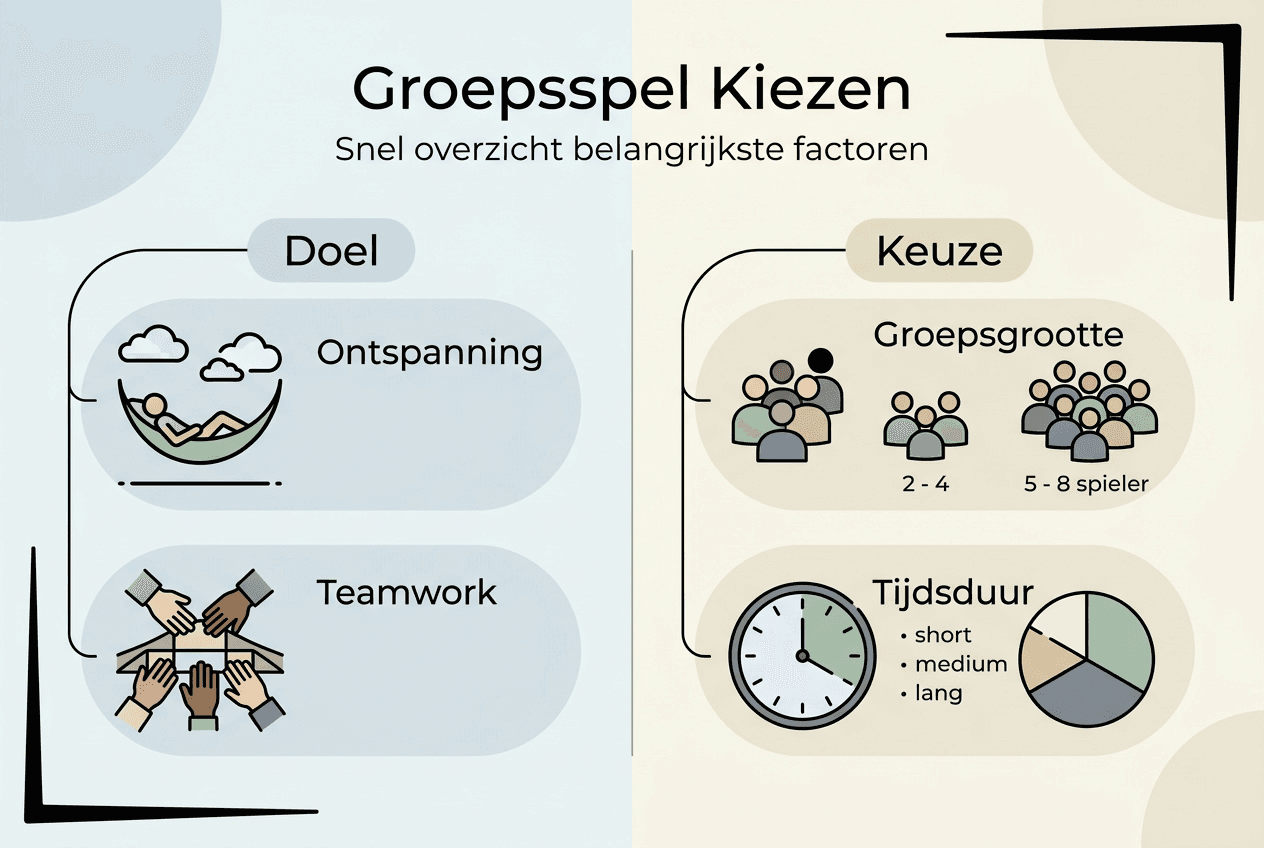 Infographic: overzicht van spelopties en doelen voor groepsactiviteiten