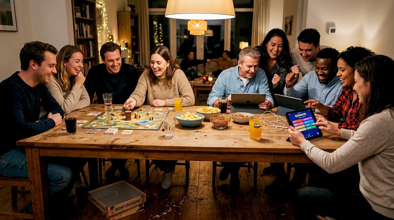 Samen aan tafel genieten groepen van zowel digitale als traditionele bordspellen.