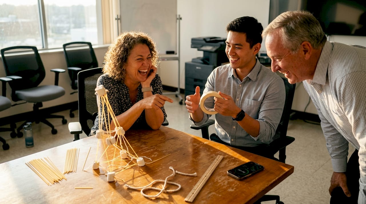 Samen met collega’s een toren van spaghetti bouwen: teamwork op z’n best!