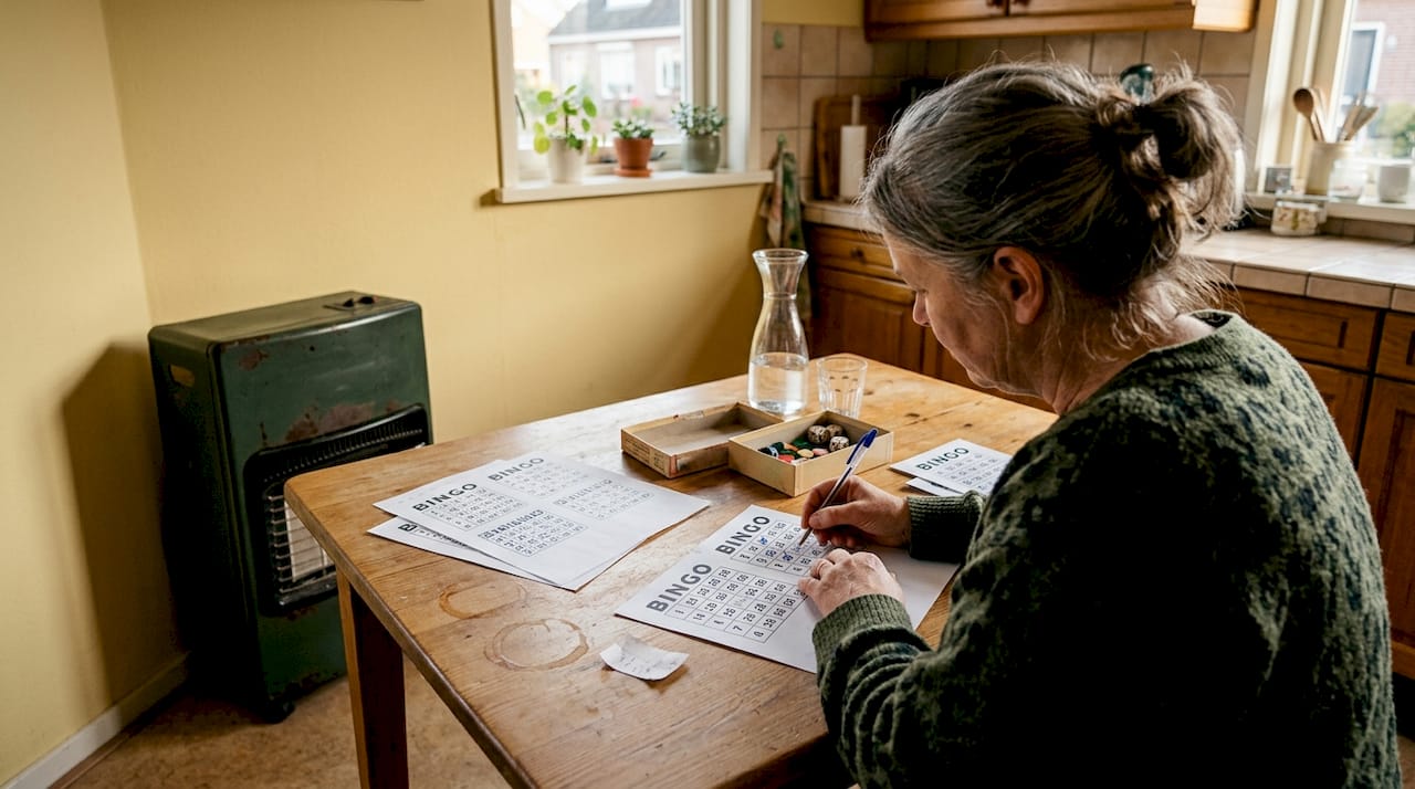 Thuis legt een vrouw alvast alle benodigdheden voor de bingo klaar.